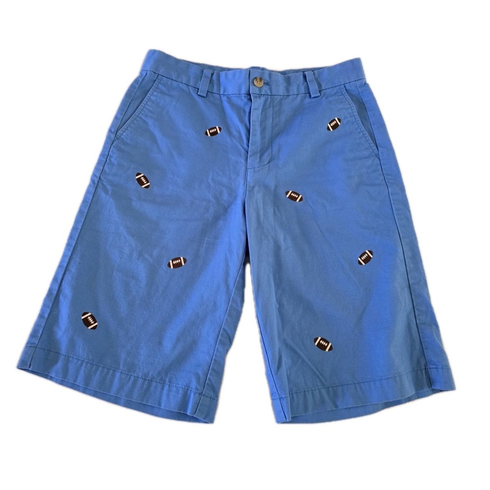 Vineyard Vines Football Embroidered Blue Chino Shorts Boys Size 14 Blue